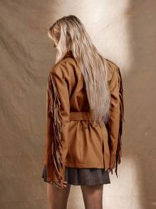 MUSERA 西部波西米亚风流苏夹克 - 棕色 - 查看 3