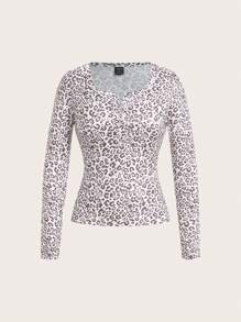 SHEIN EZwear 女士长袖合身前扣基本款上衣，休闲日常穿着 - 彩色 - 查看 4