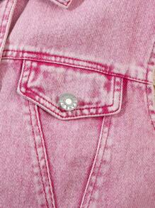 Girls' Washed Denim Pink Sleeveless Shirt Dress - Pink - View 7