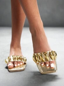 CUCCOO GRLICON Women's Flat Sandals, Y2K Style, Punk Rock, Biker, Cool Girl, Suitable For Halloween, Christmas, Party - Gold - View 5