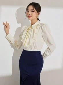 Modelyn Women's Exaggerated 3D Bow Decoration Shirt Fall Cloth For Women - Apricot - View 6