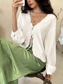 EastFlair 女士长袖衬衫，简约时尚休闲日常穿着 - 白色 - 查看 4