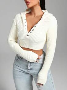 Zolique Women's Sweaters, Women's Tops, Knitted Long Sleeves, White Hooded Cropped Style, Big Hat Sweater, Sexy, Slim Fit, Friend Gathering, Casual And Comfortable, Basic Travel Party, Autumn And Winter, Winter And Spring, All Season Women's Fall Sweater - White - View 4