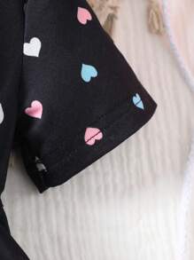 SHEIN Vestido negro de manga corta con estampado digital de corazones para bebé niña, apto para salidas, uso casual en casa y ocasiones de fiesta - Multicolor - Ver 5