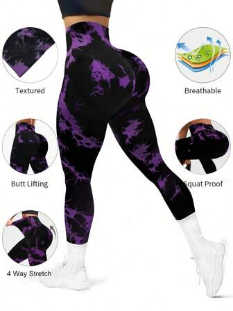 Easithlete Tie Dye Wide Band Waist Sports Leggings Yoga Women Pants