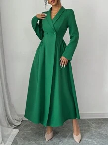 Selianne 1 chiếc váy dài màu trơn cổ đứng thanh lịch dành cho nữ đi làm cao cấp sang trọng tay dài cổ đứng dành cho nữ - màu xanh lá - Xem 5