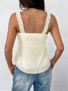 INAWLY Women Autumn Stylish Lace Patchwork Ruffle Hem Fitted Cropped Tank Top - Apricot - View 2