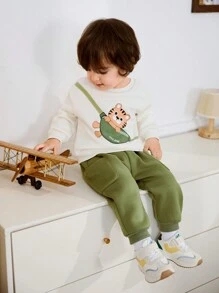 Cozy Pixies Bộ 2 món/Bộ áo nỉ cổ tròn dài tay trễ vai cho bé trai và quần bo chun - Nhiều màu - Xem 3