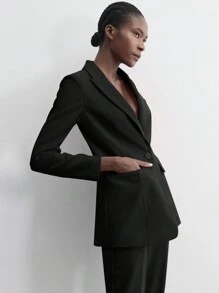 Maija Modern Slim Fit Padded Shoulder Suit Set, Elevated Look For Parties And Gatherings, Spring/Summer - Black - View 2