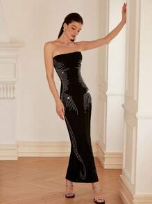 Aveloria Women's Sexy Rhinestone Decorated Strapless Bodycon Dress - Black - View 3