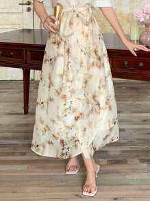 DAZY 女士碎花A字裙，休闲时尚，适合日常穿着，秋季半身裙 - 黃色 - 查看 1