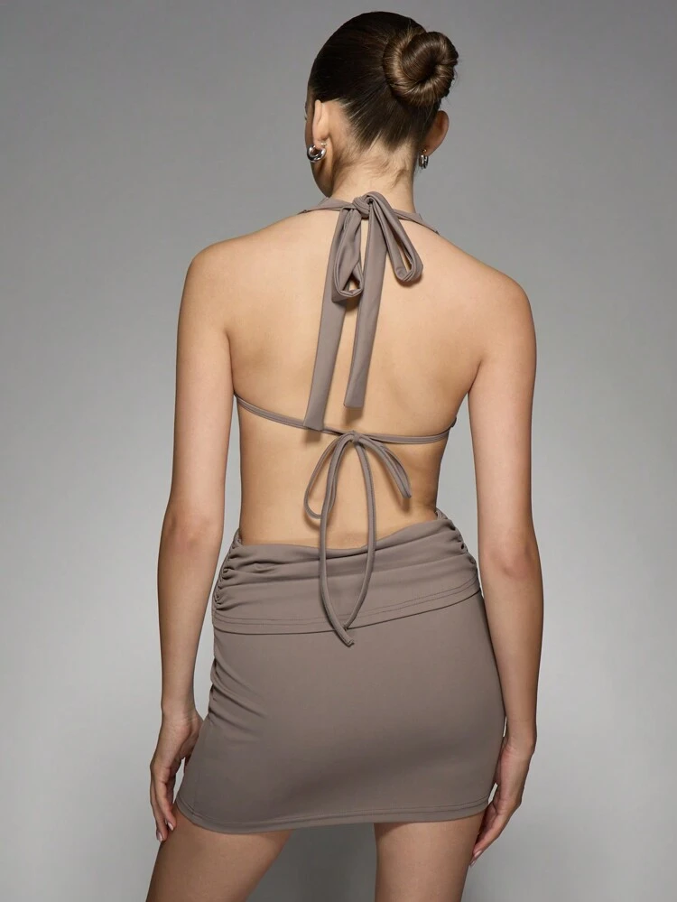 MISSGUIDED Halter Neck Cut-Out Mini Party Dress Ring Detail Bodycon Summer Club Evening Dress Night Out Fashion