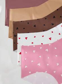 5 件套女士无缝心形印花 V 腰舒适高腰三角裤，情人节 - 彩色 - 查看 4