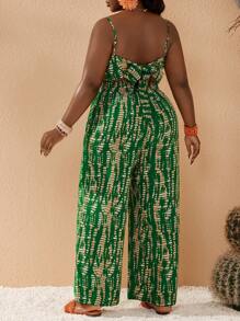 Slaydiva Bộ đồ liền thân ngày lễ cỡ lớn in hoa phía trước thắt nút đàn hồi phía sau - màu xanh lá - Xem 2