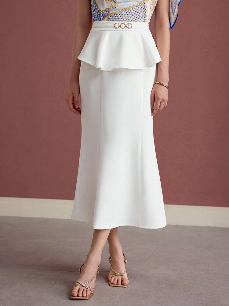 RUFFLE TRIM BIAS CUT SKIRT