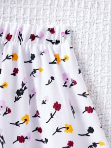 SHEIN Baby Girls Summer Cute Colorblock Ditsy Floral Top And Mini Skirt Set - Khaki - View 3