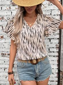 EMERY ROSE INS Style Women's Casual Vacation Petal Print Short Sleeve Shirt - Apricot - View 5