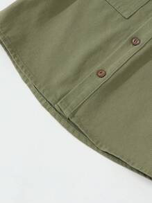 SHEIN Vacaura Denimly West Wild Preppy Outdoorsy Style Green Short Sleeve Button Down Shirt For Young Boys Summer Holiday - Army Green - View 6