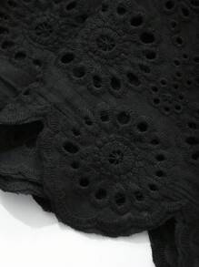 FRIFUL Women's Black A-Line Embroidered Patchwork Skirt - Black - View 7