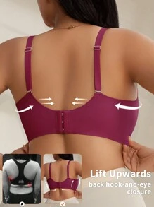 1pc Plus Size Women's Jelly Soft Support Wireless Gather Bra - Red Violet - View 2