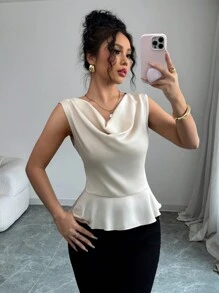 Elenzga 女式无袖低胸收腰拉链衬衫，春夏