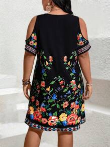 SHEIN Clasi Vestido bohemio de verano de talla grande con estampado retro - Negro - Ver 2