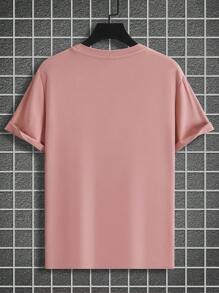 Manfinity Homme Plus Size Men's Letter Print Round Neck Short Sleeve Casual T-Shirt - Pink - View 2