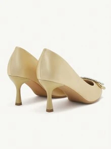 CUCCOO CHICEST Women's Pointed Toe Rhinestone Bow High Heel Pumps Valentine's Day - Gold - View 6