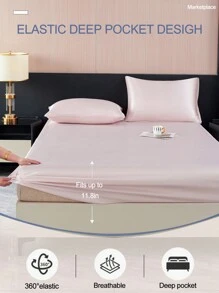1PC Solid Color Light Pink Satin Fitted Sheet Simulation Silk Fitted Sheet With 1pc Fitted Sheet  Valentine's Day Mattress Cover For Bed, Fitted Sheet Modern Soft Bedding Set For Household King Queen Full Twin Size  Sheet Bedspread Deep Pocket Up To 11.8 Inch Breatheable Wrink-Free Better For Sleep, Machine Washable - Baby Pink - View 3
