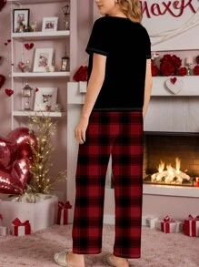 SHEIN Essnce 2pcs Women Casual Simple Full-Print Short Sleeve T-Shirt And Ankle-Length Pants Set