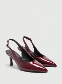 CUCCOO BIZCHIC 栗色亮面皮革尖头高跟鞋，女士正装鞋，适合通勤、约会、聚会、度假