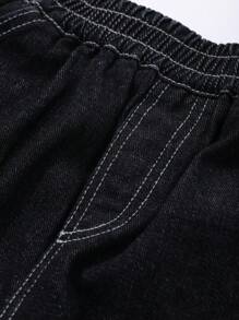 DAZY 年轻男孩松紧腰口袋简约休闲牛仔短裤 - 黑色 - 查看 7