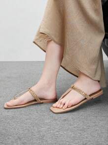 CUCCOO BIZCHIC Women's Apricot Flat Sandals, Casual Summer Holiday Daily Wear Spring Shoes Spring Break Easter - Apricot - View 1