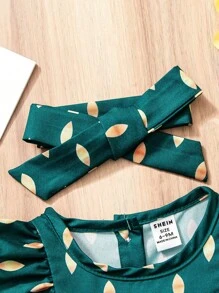 Ensemble top sans manches et short imprimé floral pour bébé fille, été - Vert - Voir 7