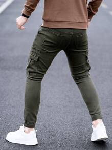 Manfinity Homme Men's Cargo Pocket Denim Skinny Fit Jogger Pants - Dark Green - View 2