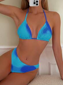 SHEIN Swim 1 zestaw damskich prostych i modnych swobodnych strojów kąpielowych z dekoltem halter, do codziennego noszenia na letnie wakacje na plaży