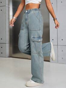 SHEIN ICON Casual Denim Long Pants, Minimalist Fashion For Everyday Wear