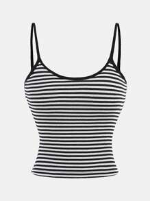 SHEIN Leap Crew Teen Girls Black & White Ribbed Knitted Camisole Sleeveless Casual All-Match Streetwear Tank Tops For Spring & Summer - Black and White - View 2