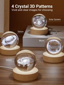 Teckwe 3D Crystal Ball Night Light Series, Galaxy, Moon, Solar System, Saturn - Desk Decor, LED Night Light Space Theme Crystal Night Light, Suitable For Bedroom,  Study, Room Decor, Back To School Gifts