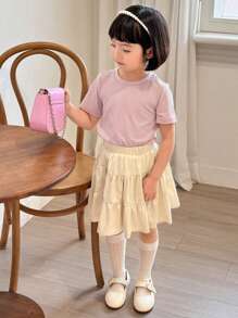 DAZY Young Girl Short Sleeve Solid Color Simple Casual Everyday T-Shirt,Girls Summer Outfits