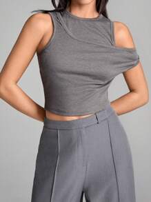 LYSMO Women's Solid Ribbed Knit Top With 2 In 1 Design, Fitted Style