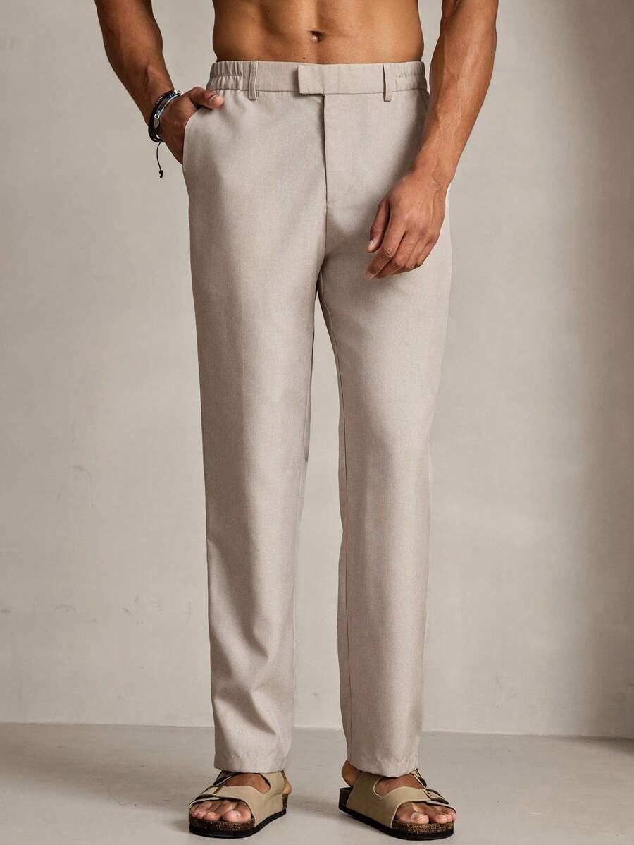 Manfinity VCAY 男士梭织休闲宽松纯色松紧腰直筒西装裤