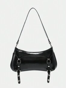 ROMWE Kawaii Túi đeo vai/đeo chéo kiểu dáng cổ điển dành cho nữ, trang trí nơ và dây xích đính ngọc trai giả, túi vintage. - màu đen - Xem 6