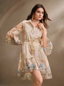 Anewsta 优雅、休闲、节日春夏风格女士短裙 - 杏色 - 查看 3