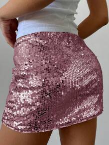 Aloruh 女式万圣节圣诞节亮片超短派对粉色迷你裙，低腰，适合返校季 - 粉色 - 查看 2