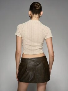 MISSGUIDED High Neck Ribbed Crop Baby Tee Summer Essential Fitted Stretch Knit Basic Top Modern Minimalist Style Versatile Casual Wear Y2K Fashion