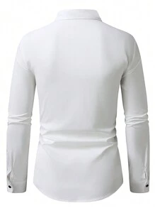 Manfinity Mode Camisa informal de manga larga de doble botonadura con bolsillo para hombre