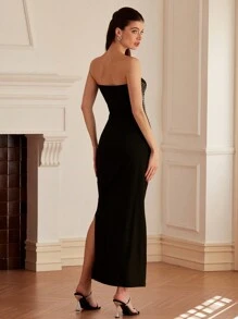 Aveloria Women's Sexy Rhinestone Decorated Strapless Bodycon Dress - Black - View 5