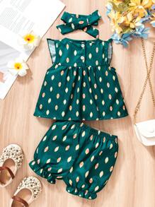 Ensemble top sans manches et short imprimé floral pour bébé fille, été - Vert - Voir 9