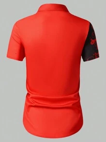 Manfinity AFTRDRK Men's Floral Print Single-Breasted Casual Short Sleeve Shirt (Random Floral Pattern) - Red - View 3